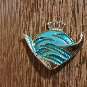 Vintage Aqua Enamel Fish Pin